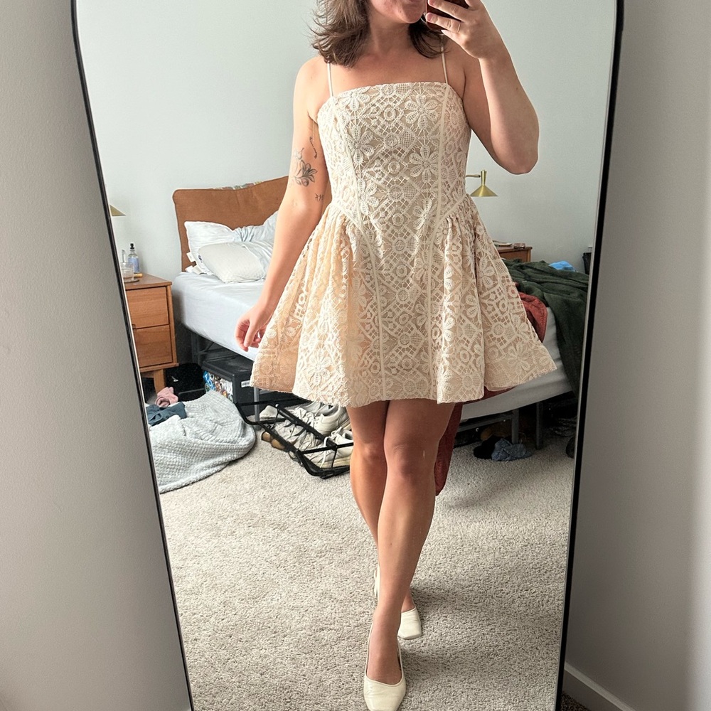 Anthropology Basque Waist Crochet Mini Dress for Bridal or Graduation